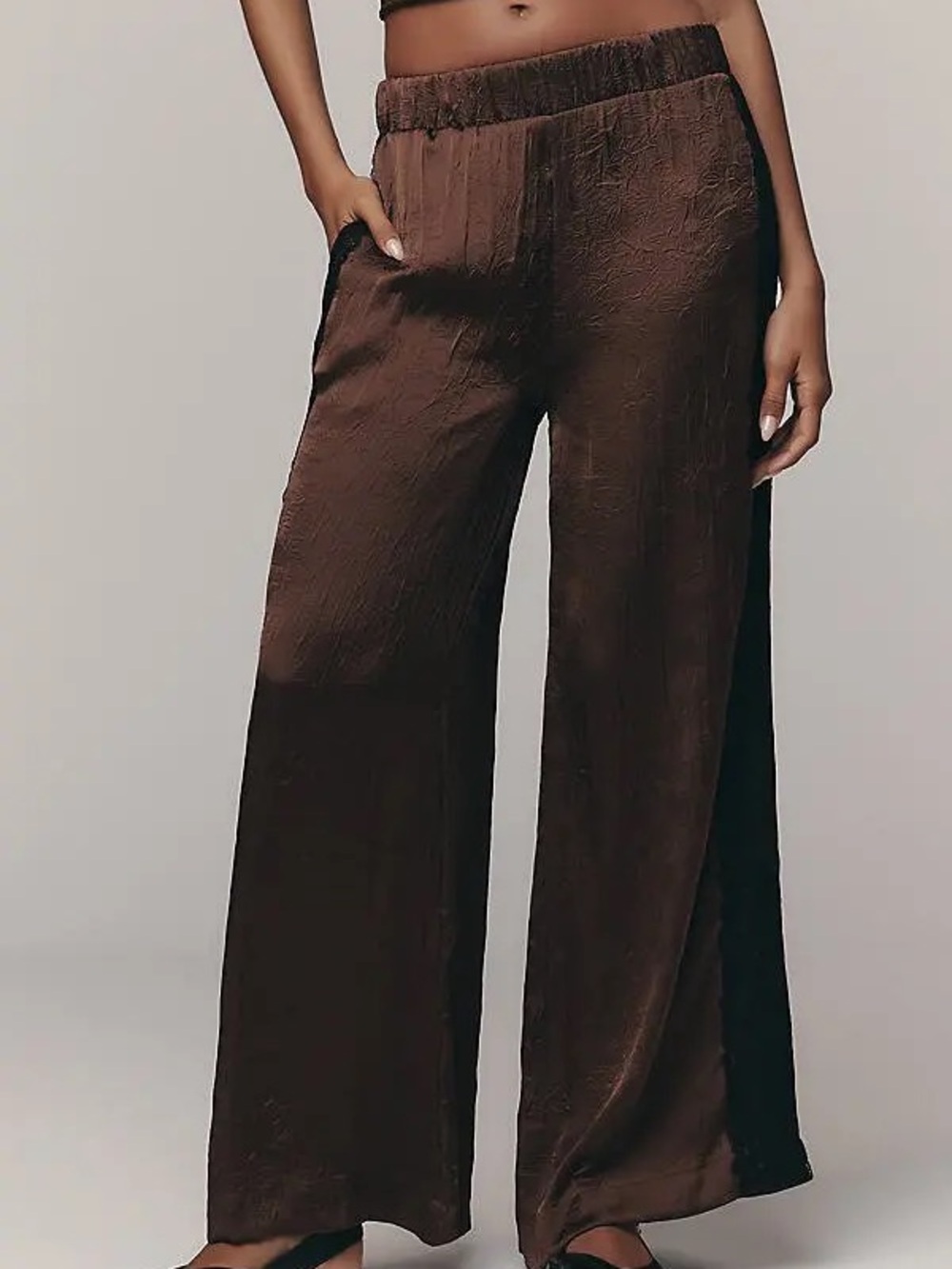 Anthropologie Satin Lace Pants in Brown and Black